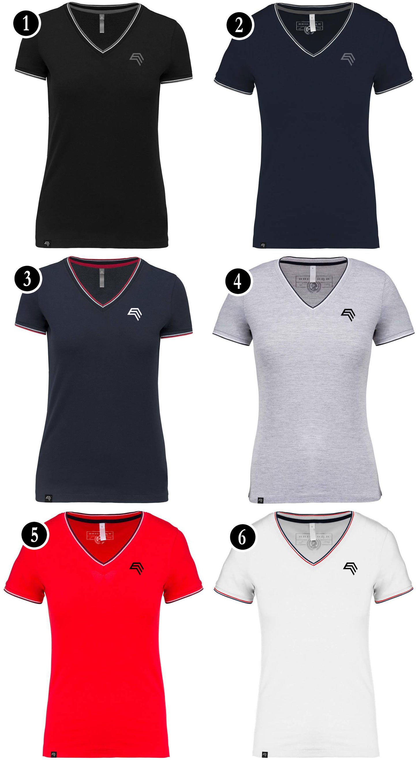 KRB K394/0001 ― Damen Piqué-Trikot V-Neck T-Shirt - Navy Blau / Grau / Weiß