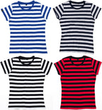 ― % ― MTS M110 ― Weiches Damen Stripy Bio-Baumwolle T-Shirt - Schwarz / Rot / M