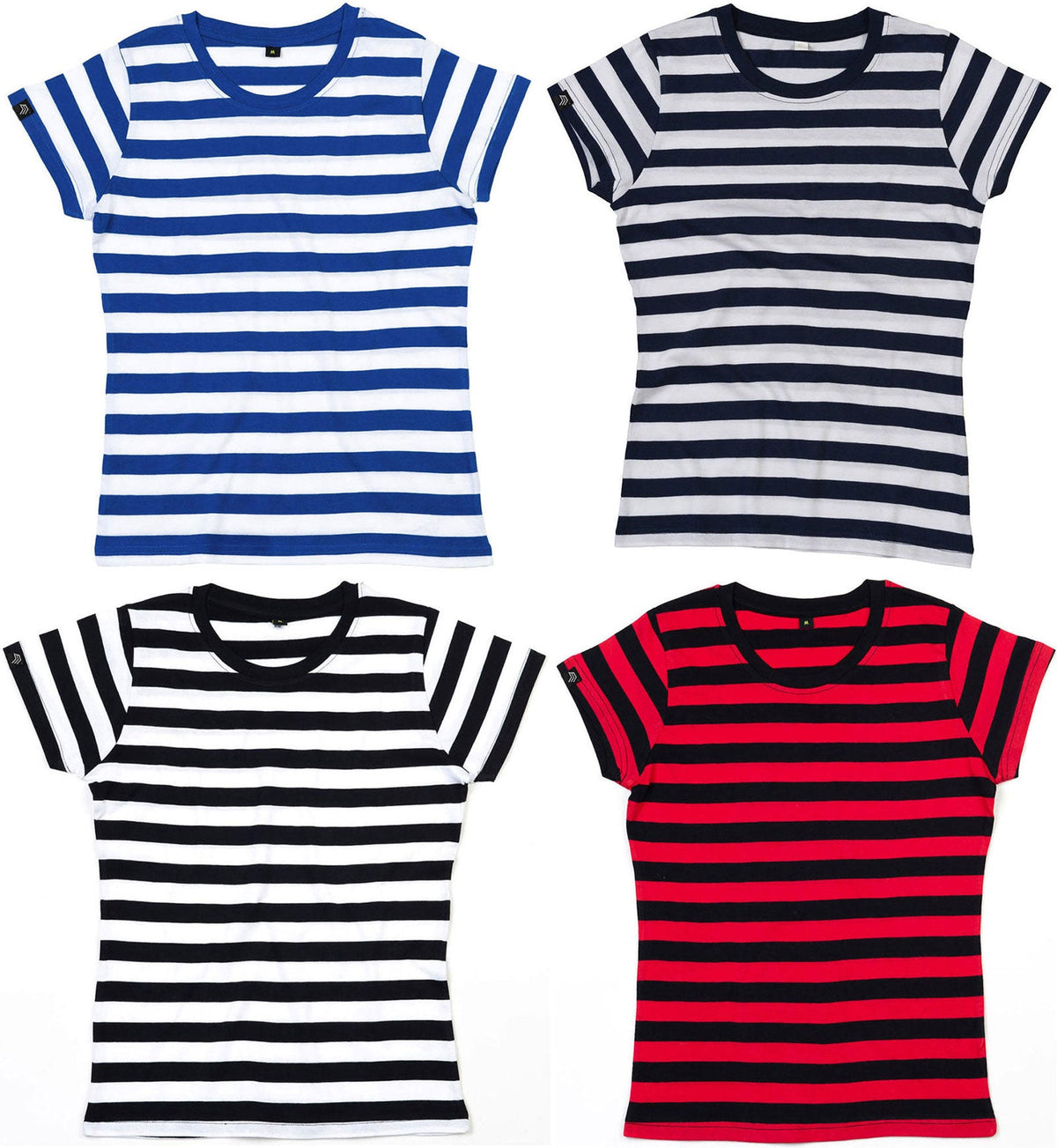 ― % ― MTS M110 ― Weiches Damen Stripy Bio-Baumwolle T-Shirt - Schwarz / Rot / M
