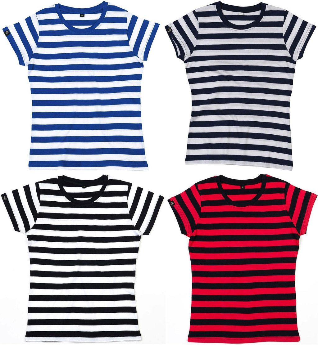 MTS M110 ― Weiches Damen Stripy Bio-Baumwolle T-Shirt - Navy Blau / Weiß