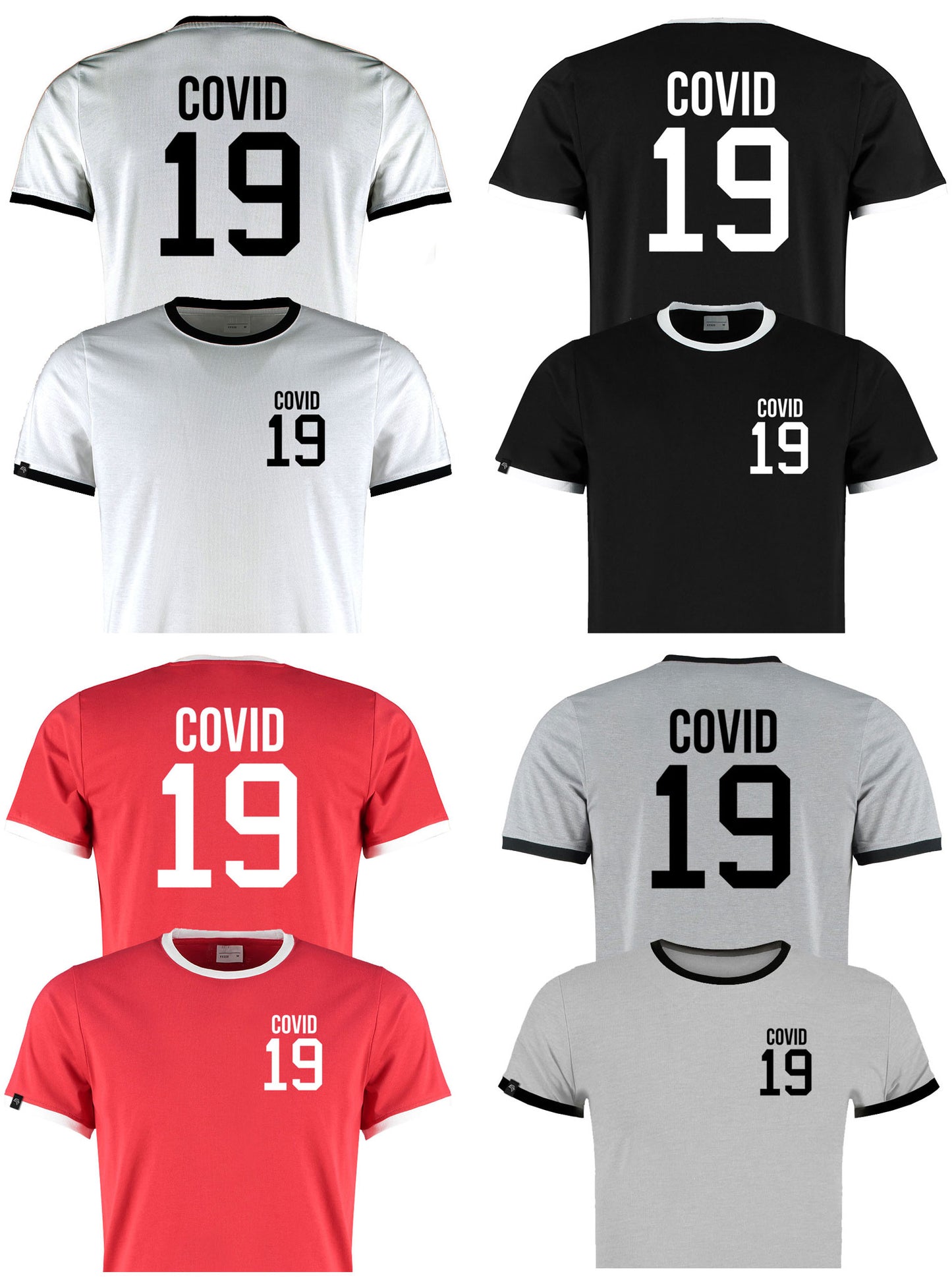 KKT K508 ― Covid 19 ― Fashion Ringer Contrast T-Shirt Trikot - Melange Grau / Schwarz