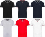 KRB K374 ― Bi-color Pique-Knit V-Neck T-Shirt - White / Blue / Red