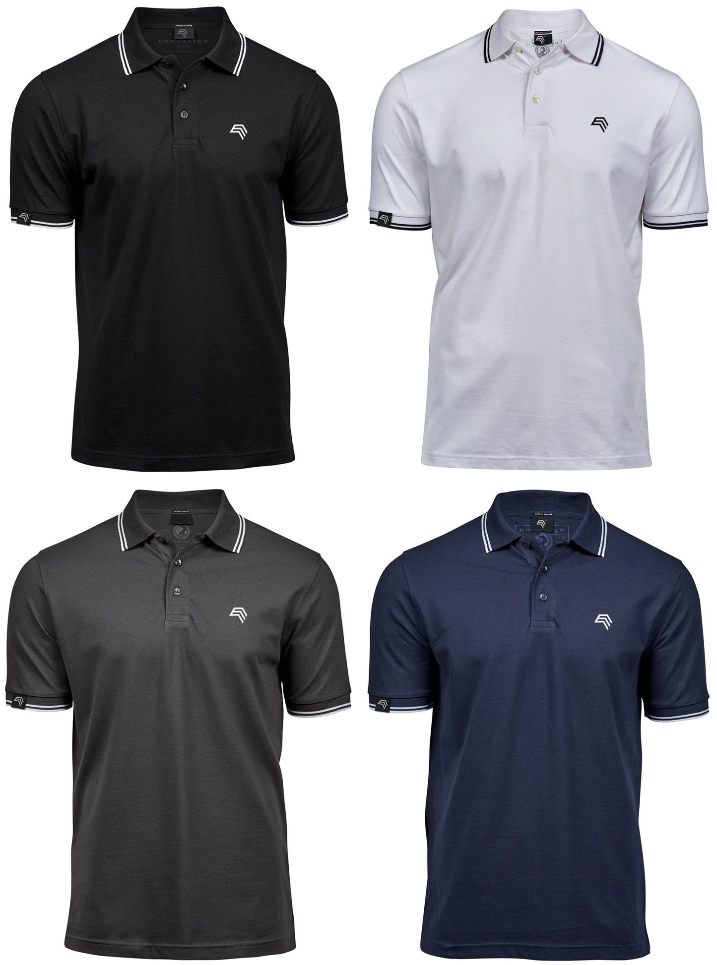 ― % ― TJS 1407 ― Luxury Stripe Stretch Polo Shirt - Weiß / Navy Blau [XL]