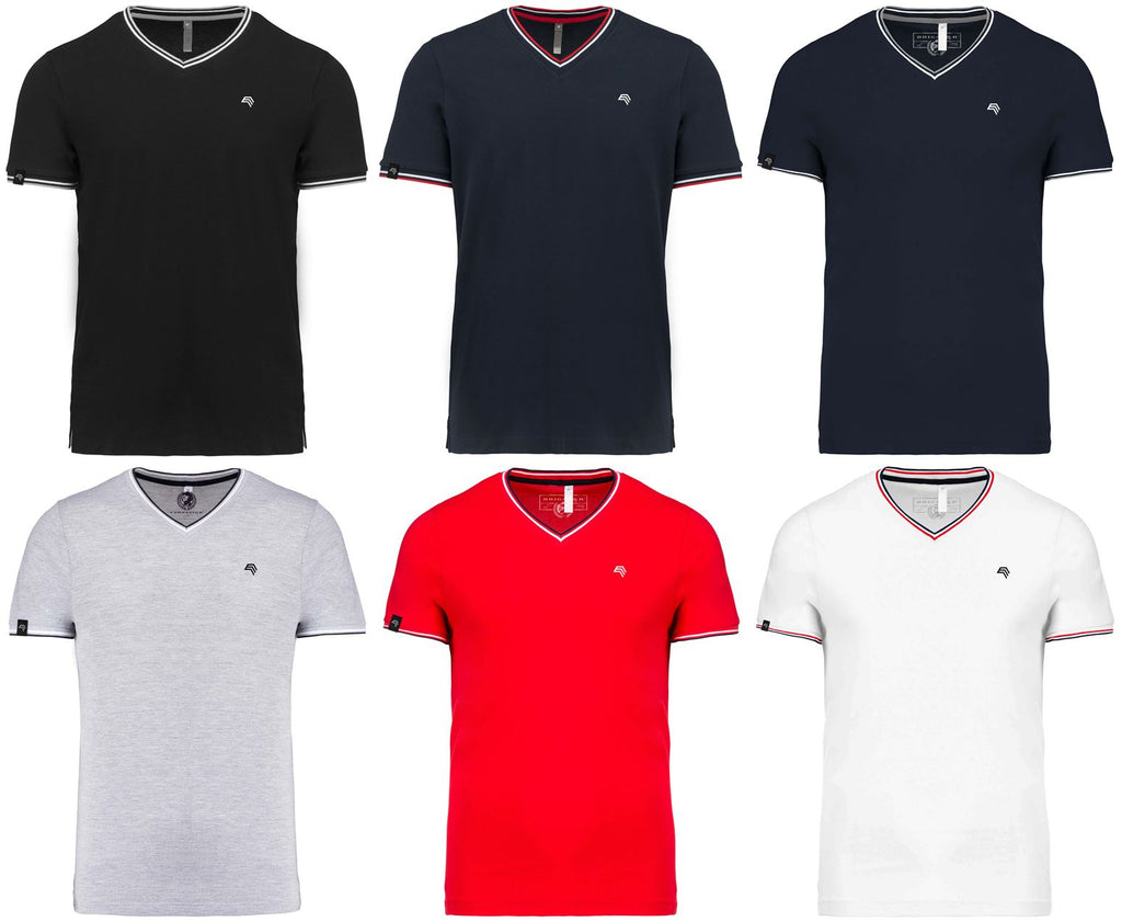 KRB K374 — Bi-Color Piqué V-Neck T-Shirt - Navy Blue / Grey / White