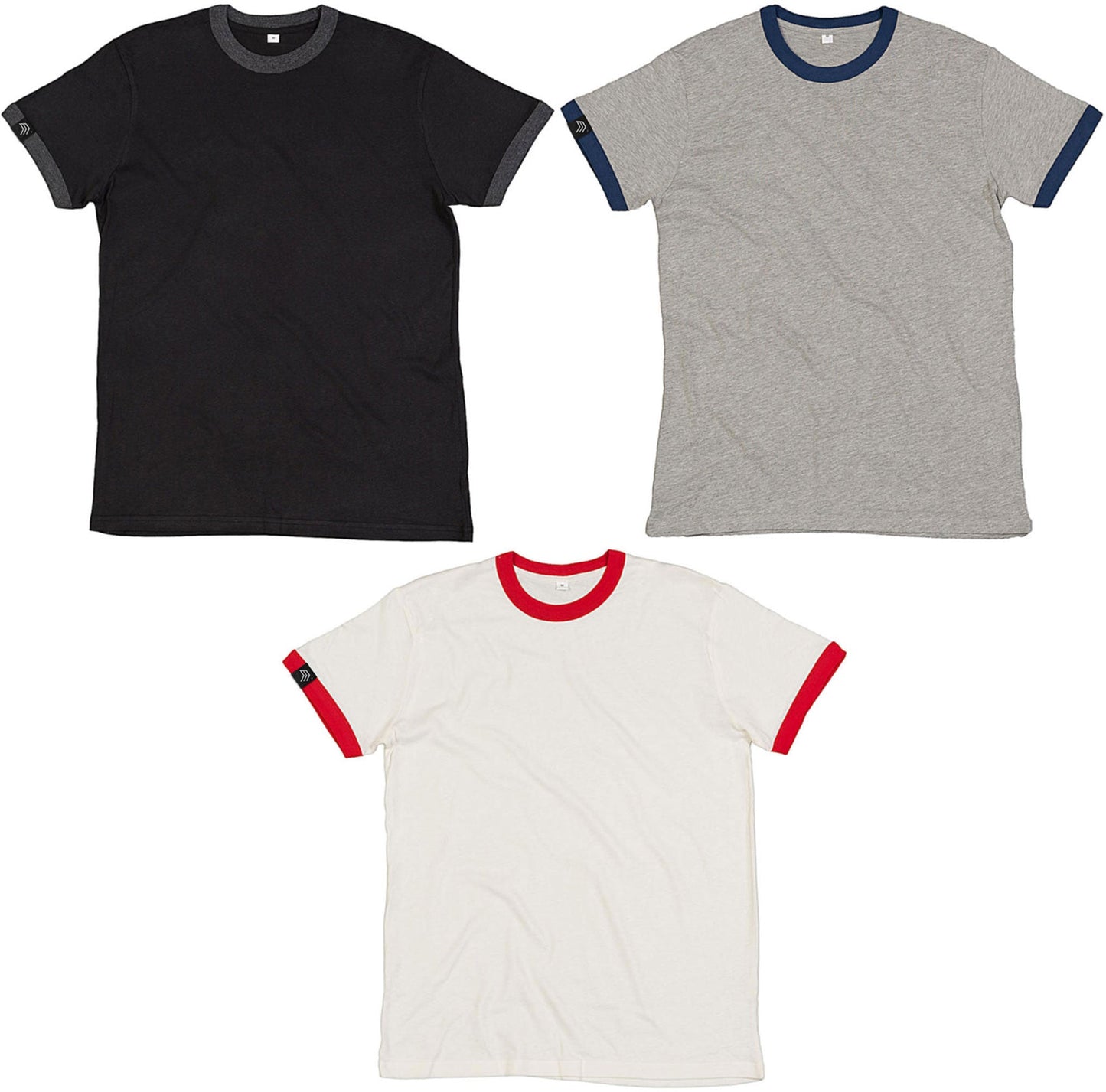 ― % ― MTS M175/ ― Peach Finish Retro Ringer Bio-Baumwolle T-Shirt - Gray Melange / Blau [M / L / XL]