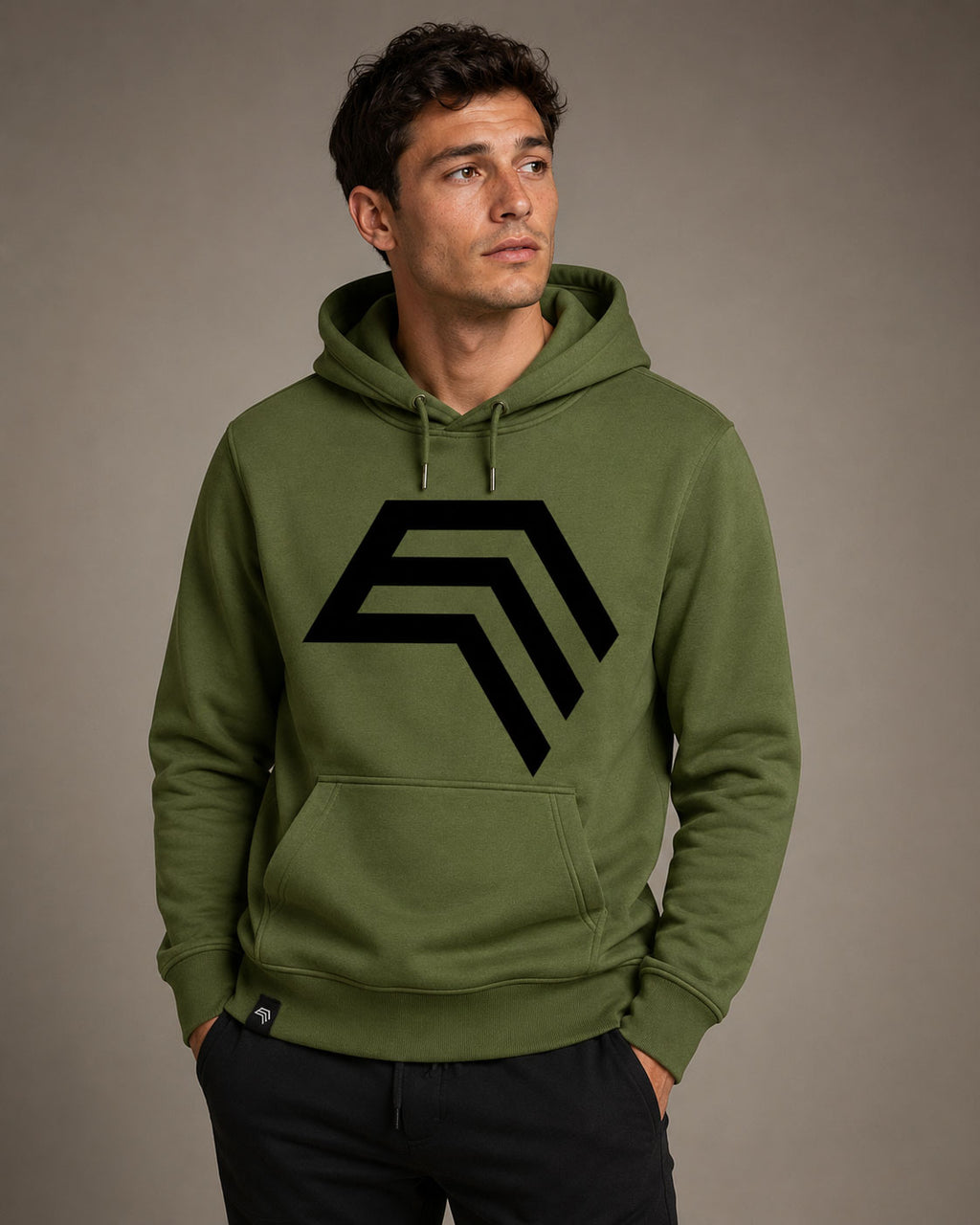 Essential Hoodie – Men Unisex COMPANIEER Logo Hoodie – Olive Green