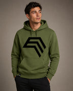 Essential Hoodie – Men Unisex COMPANIEER Logo Hoodie – Olive Green