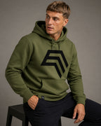 Essential Hoodie – Men Unisex COMPANIEER Logo Hoodie – Olive Green