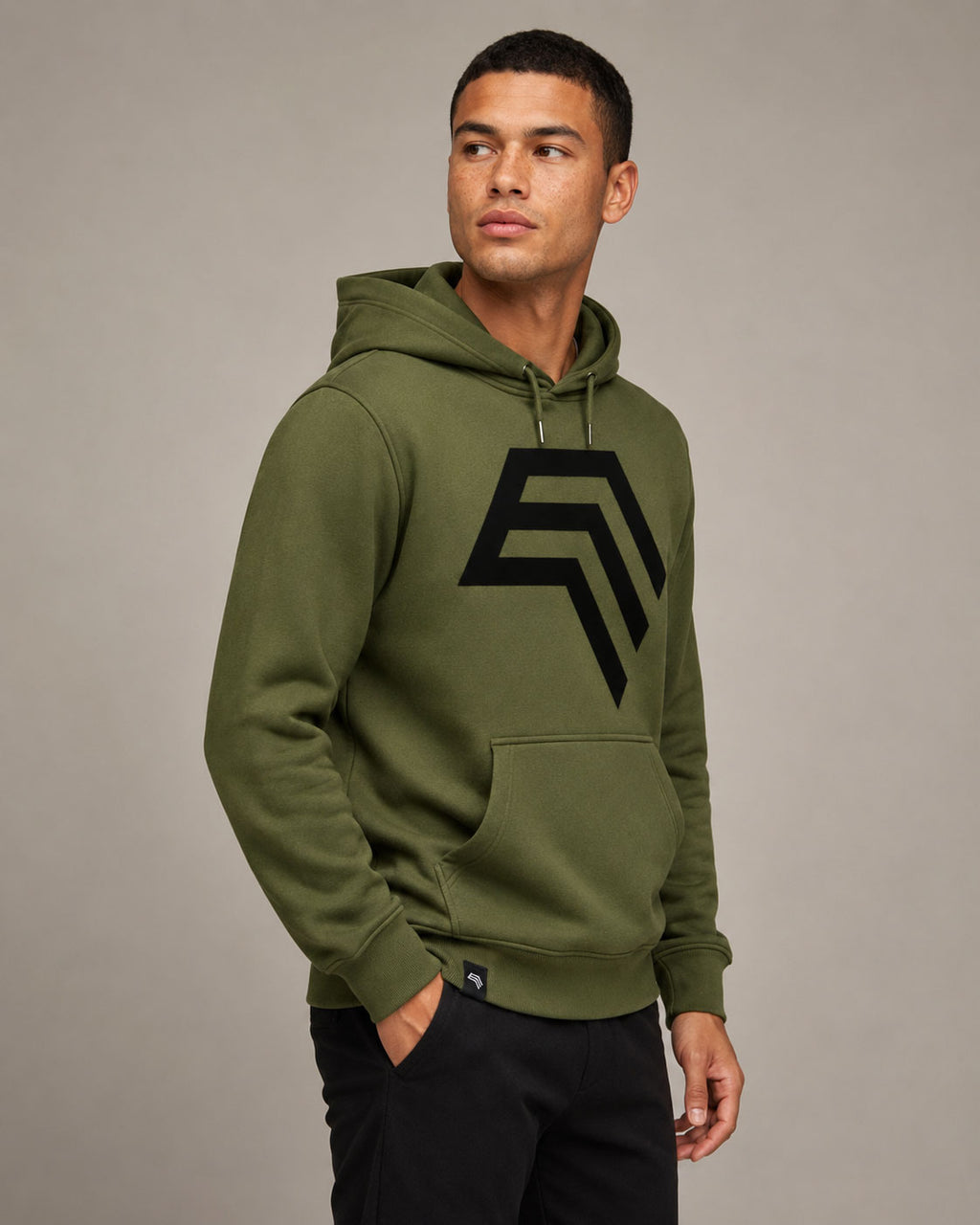 Essential Hoodie – Men Unisex COMPANIEER Logo Hoodie – Olive Green