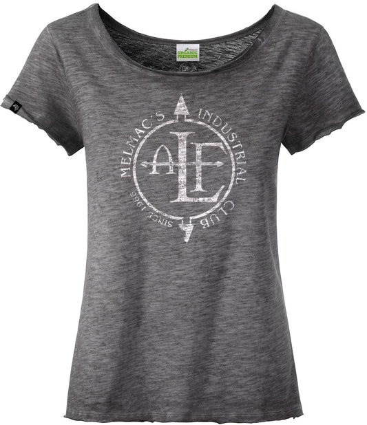 ― % ― ALF (FLA) - Front Line Assembly Parody - Organic Girlie T-Shirt Graphite Melange Grau [M]