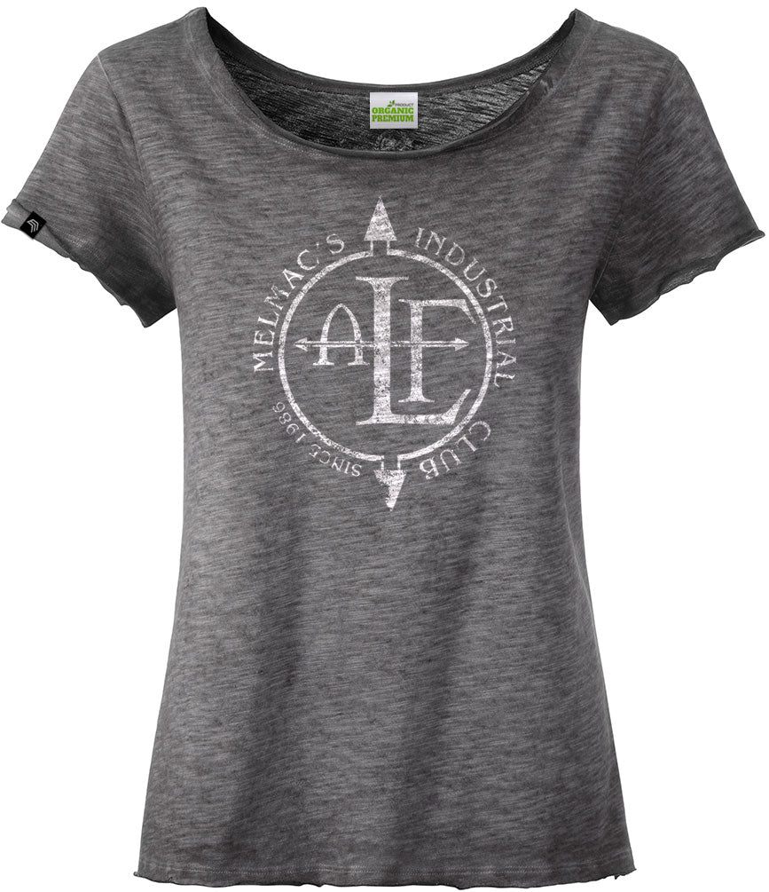 ― % ― ALF (FLA) - Damen EBM-Parodie-Girlie T-Shirt – Graphite Melange Grau