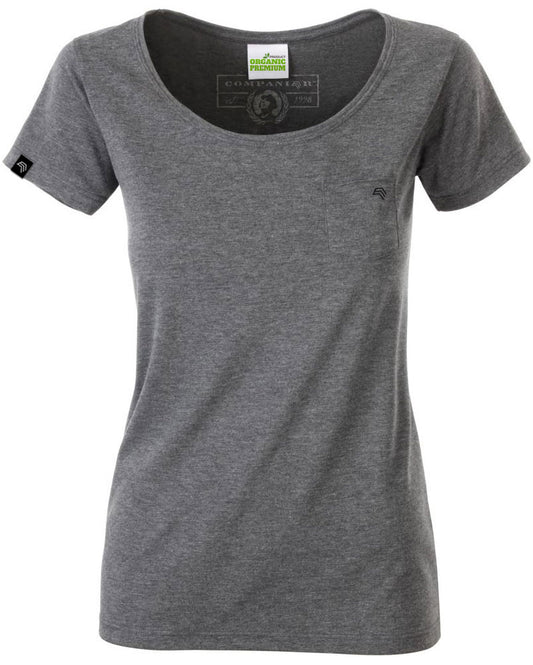 JAN 8003 ― Damen Bio-Baumwolle T-Shirt mit Brusttasche - Melange Heather Grau