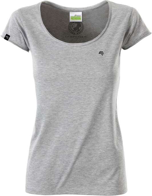 JAN 8001 ― Damen Bio-Baumwolle Rollsaum T-Shirt - Melange Heather Grau