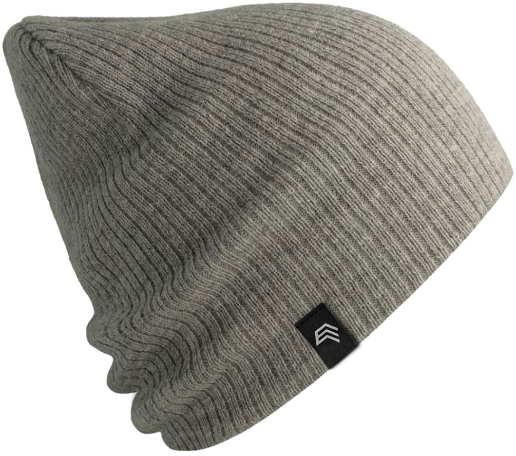 ALS 0122 ― Längere Beanie Strickmütze, teilw. recyceltes Polyester - Light Grau Melange