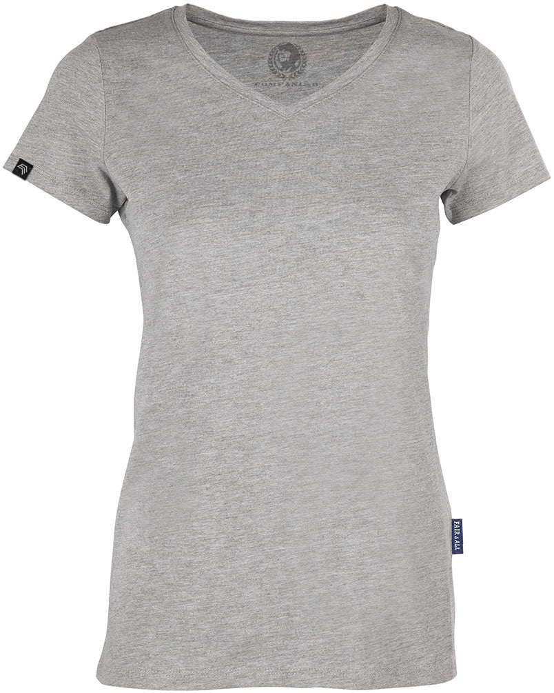 ― % ― RMH 0202 ― Damen Luxury Bio-Baumwolle V-Neck T-Shirt - Heather Grau Melange / 4XL