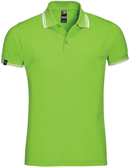 SLS 0577 ― Kontraststreifen Polo Shirt - Lime Grün / Weiß