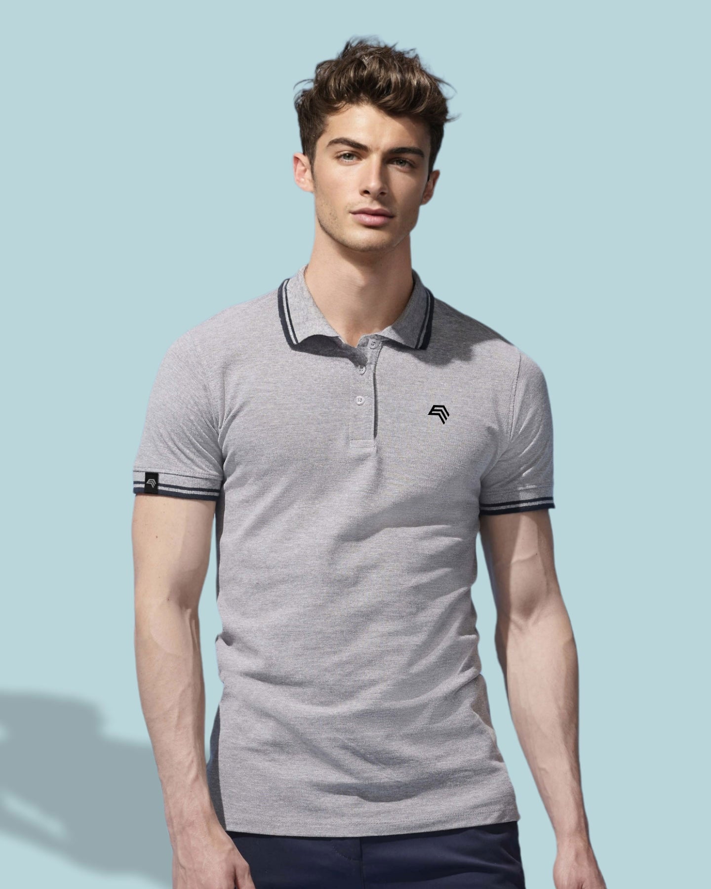 ― % ― SLS 0577 ― Kontraststreifen Polo Shirt - Weiß / Aqua Blau [L / XL]