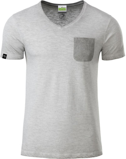 ― % ― JAN 8016 ― Herren Bio-Baumwolle V-Neck Flammgarn T-Shirt - Light Grau [M]