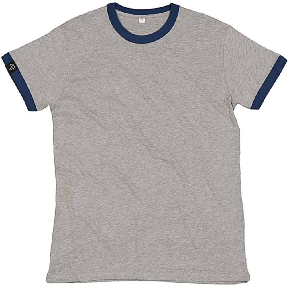 ― % ― MTS M175/ ― Peach Finish Retro Ringer Bio-Baumwolle T-Shirt - Gray Melange / Blau [M / L / XL]