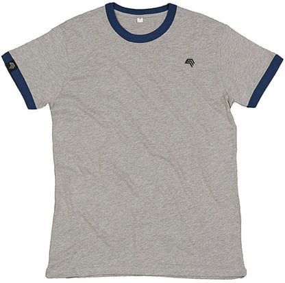 ― % ― MTS M175/ ― Peach Finish Retro Ringer Bio-Baumwolle T-Shirt - Gray Melange / Blau [M / L / XL]