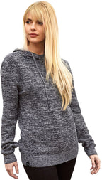 ― % ― ECL 0080 ― Nachhaltig gestrickter Unisex Kapuzenpullover aus regenerierter Baumwolle - Melange Navy Blau / Weiß / M