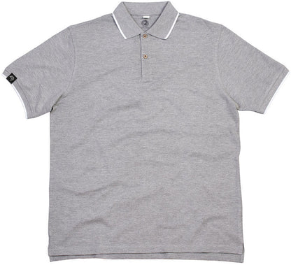 MTS M191 ― Tipped Organic Polo Shirt mit Knöpfen aus Kokosnuss-Schalen - Melange Grau / Weiß