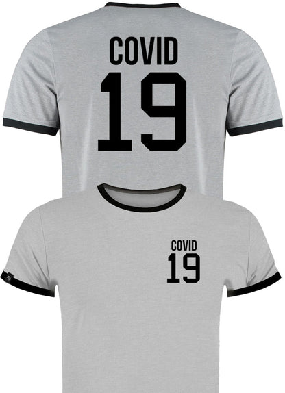 KKT K508 ― Covid 19 ― Fashion Ringer Contrast T-Shirt Trikot - Melange Grau / Schwarz