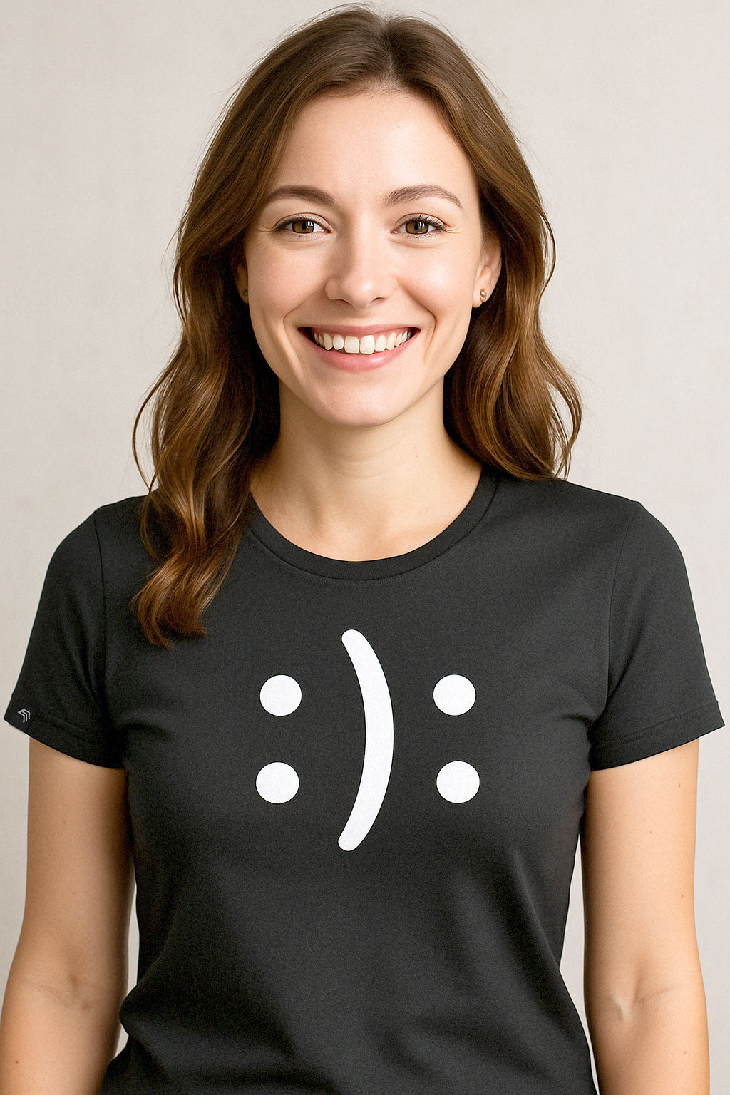 Happy? Or Sad? ― Ladies Emoticon Girlie T-Shirt - Black