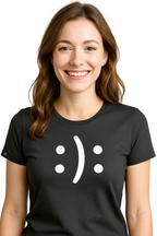 Happy? Or Sad? ― Ladies Emoticon Girlie T-Shirt - Black