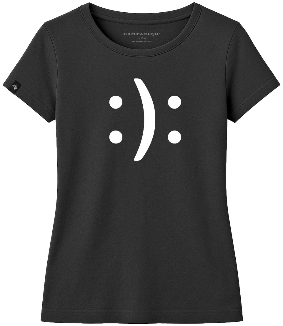 Happy? Or Sad? ― Ladies Emoticon Girlie T-Shirt - Black