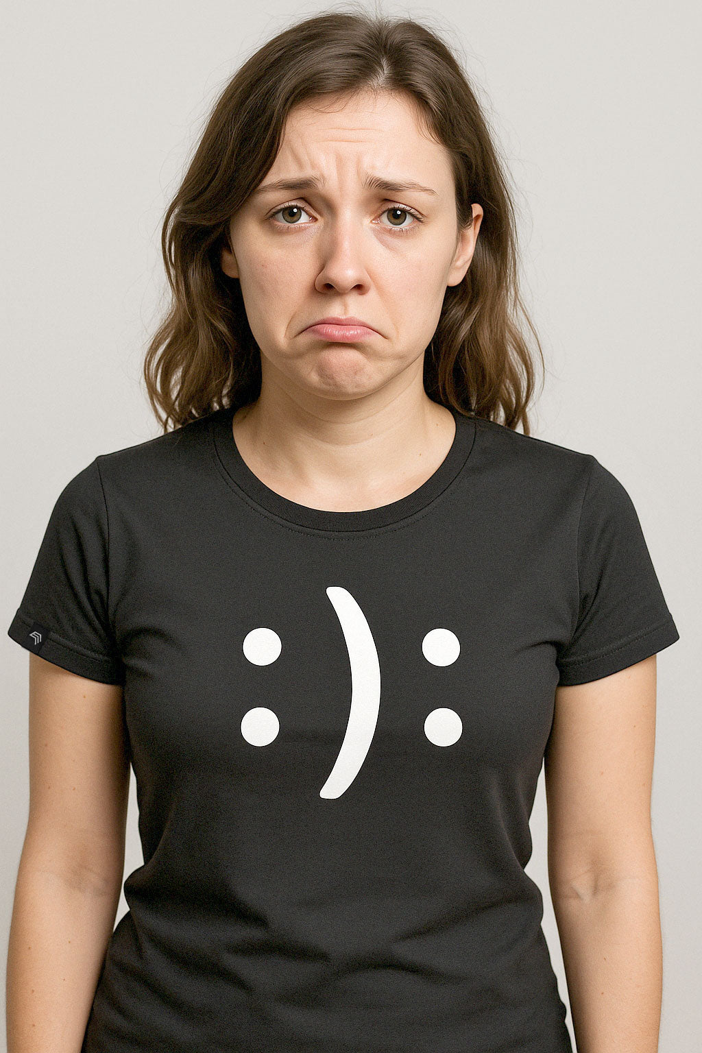 Happy? Or Sad? ― Ladies Emoticon Girlie T-Shirt - Black