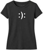 Happy? Or Sad? ― Ladies Emoticon Girlie T-Shirt - Black