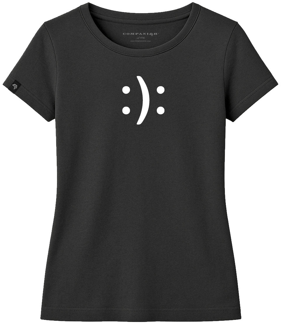 Happy? Or Sad? ― Ladies Emoticon Girlie T-Shirt - Black