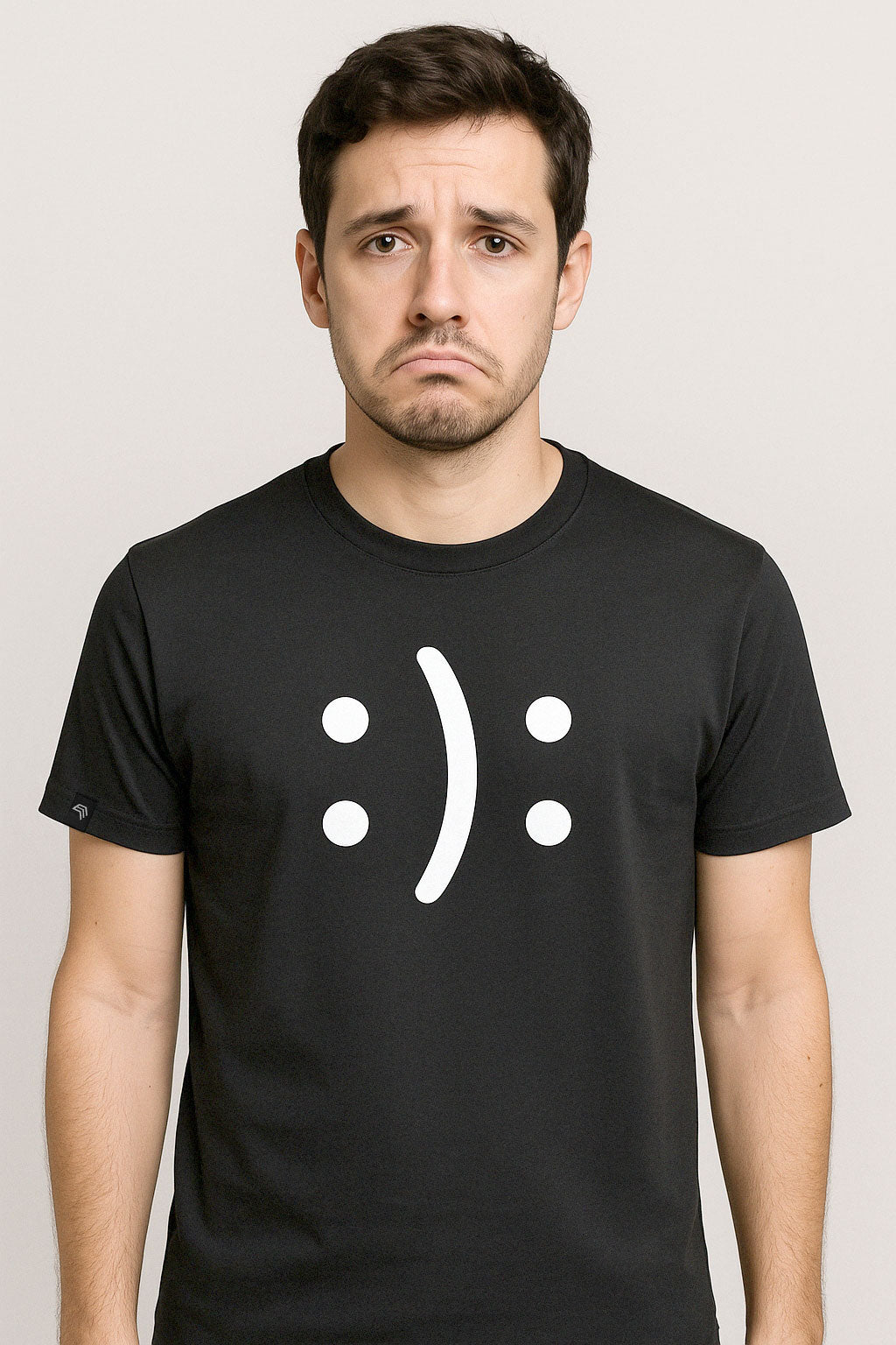 ― % ― Happy? Or Sad? ― GESCHENK SET ― Unisex Mens T-Shirt + Bag + Buttons + Stickers + Karton