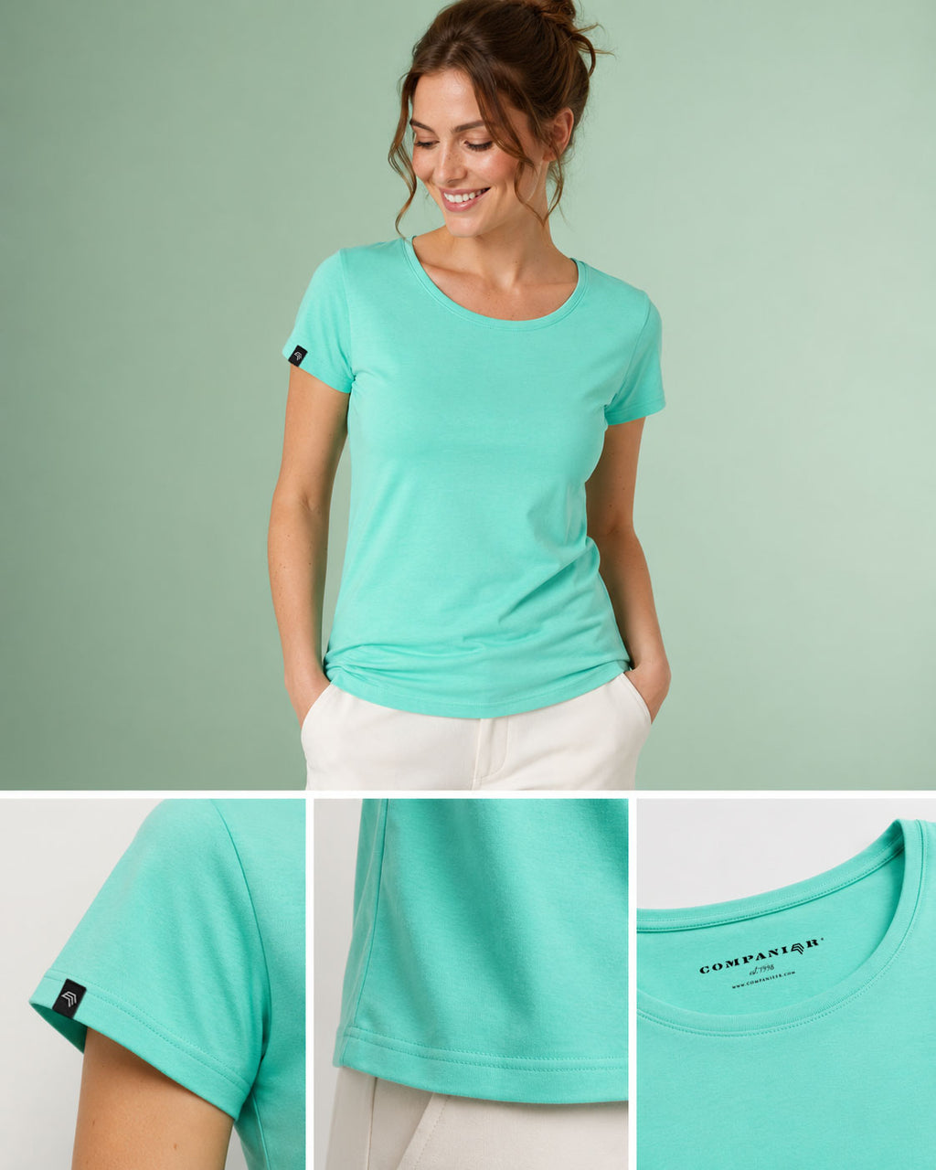 JAN 8007 ― Tailliertes Damen T-Shirt aus Bio-Baumwolle – Mint / Türkis