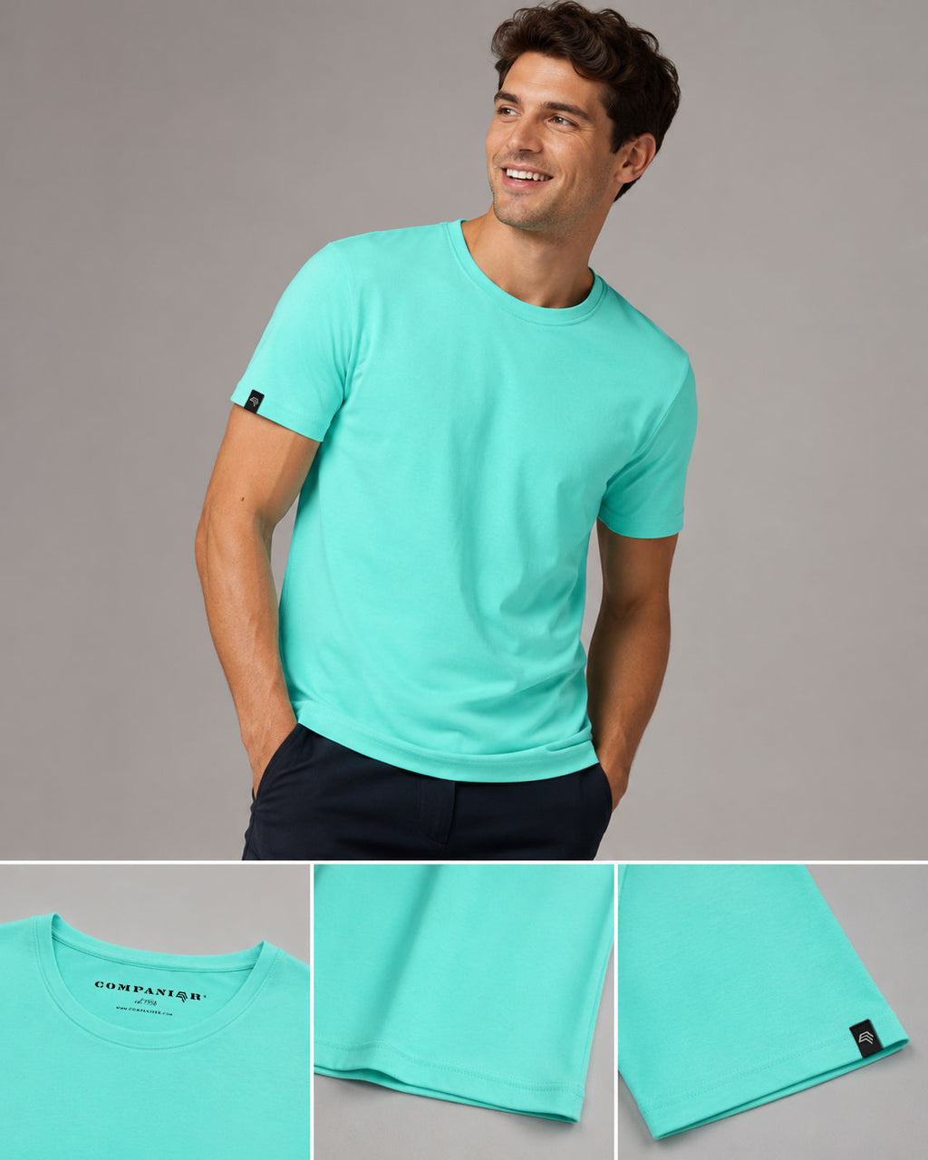 ― % ― JAN 8008 ― Herren Bio-Baumwolle T-Shirt - Blau Mint Grün / 2XL