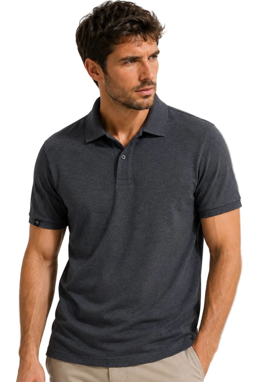 JAN 8010 ― Men's Polo Shirt with Organic Cotton - Heather Black Grey Mélange