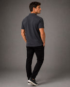― % ― Men's Organic Cotton Polo Shirt – Black-Grey Mélange [2XL] JAN 8010/SY