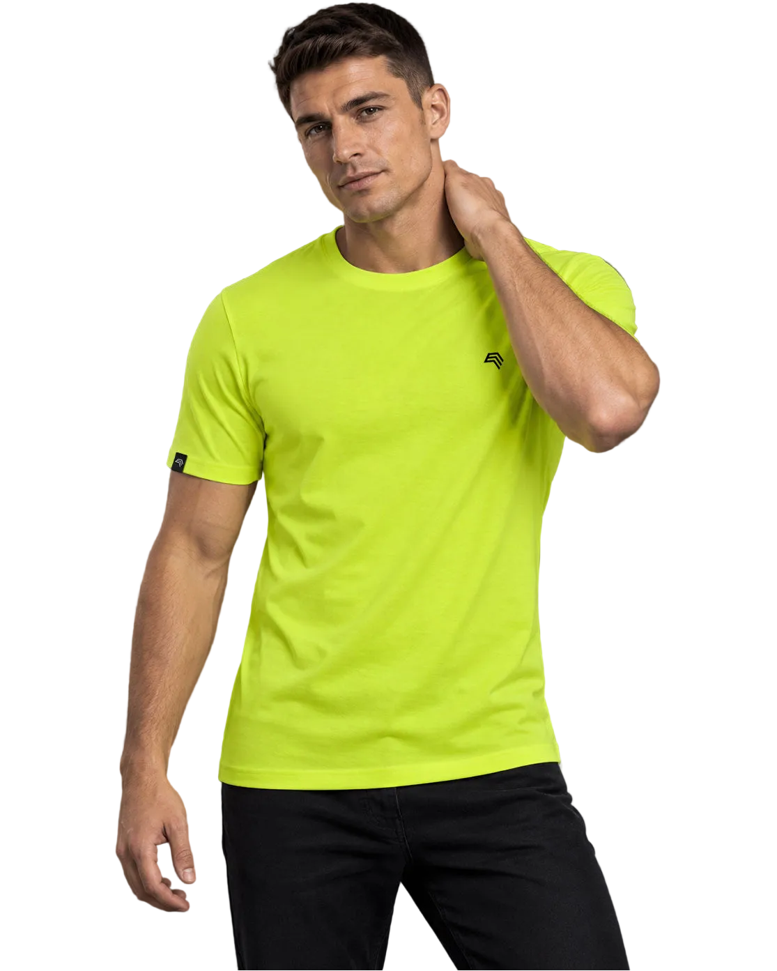 Giftgrünes Organic Cotton T-Shirt JMS 0808 am Männer-Model mit Neon-gelber Ausstrahlung