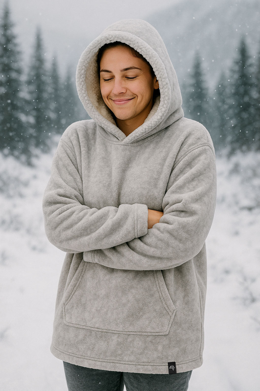 KRB K410 ― Unisex Oversize Lounge Poncho Hoodie - Snow Light Grau