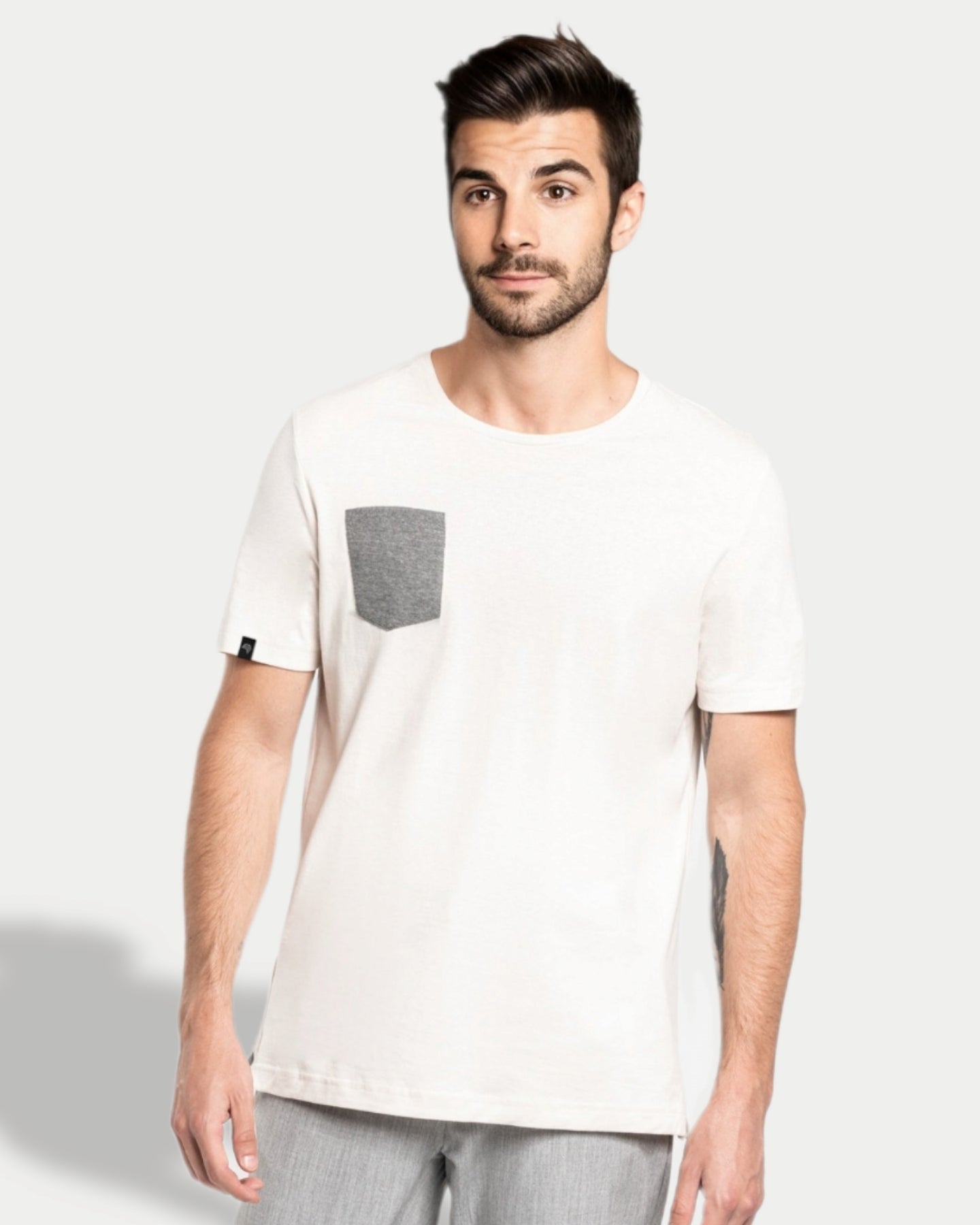 KRB K375 ― Herren Bio-Baumwolle T-Shirt mit Brusttasche - Natural Weiß / Grau Melange
