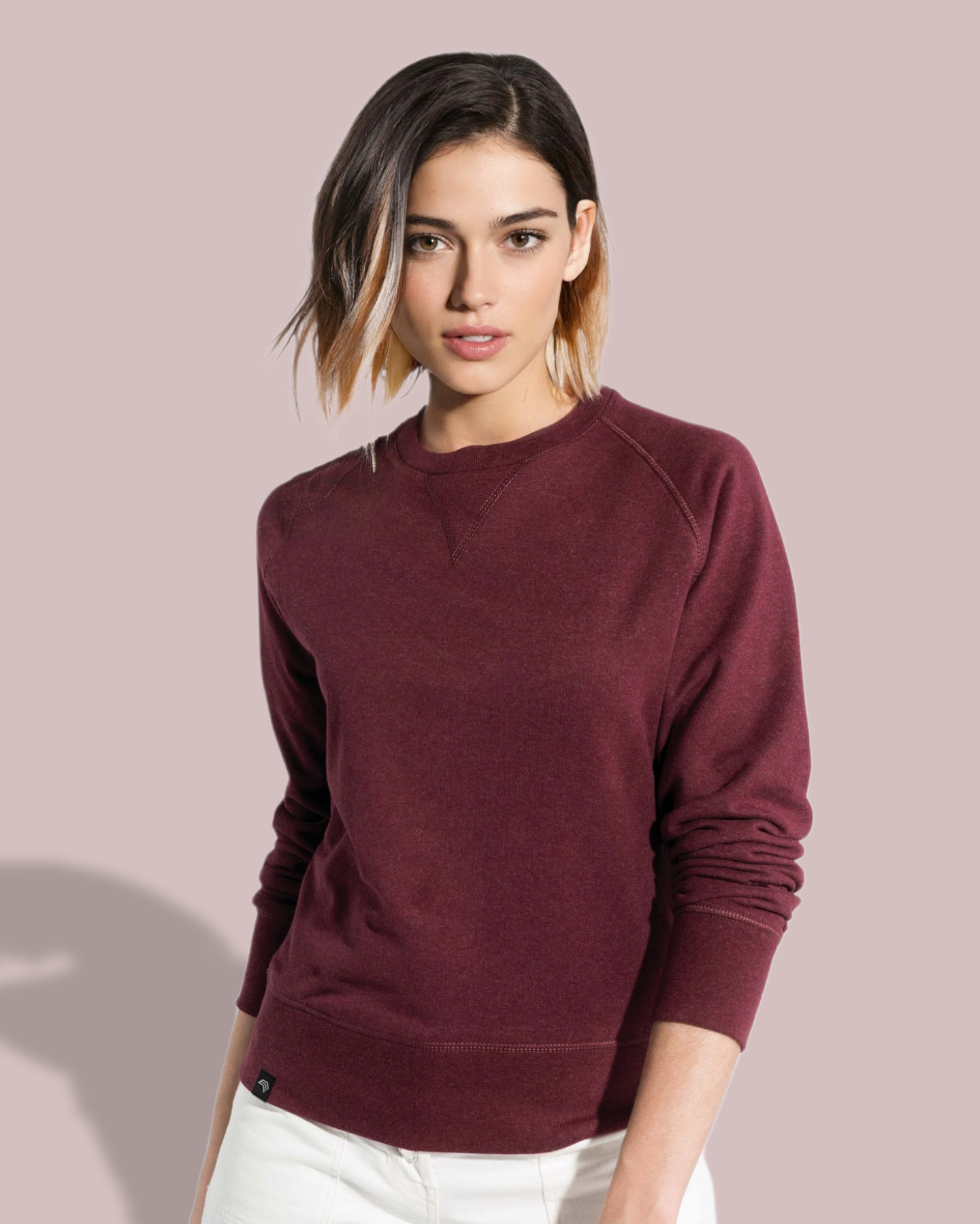 ― % ― KRB K481/ ― Women's Bio-Baumwolle Sweatshirt - Rot Burgund Melange [XL]