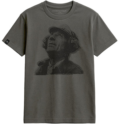 The Upward-Looking Man ― Herren Unisex COMPANIEER Konterfei Logo T-Shirt – Dunkelgrau