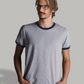 ― % ― MTS M175/ ― Peach Finish Retro Ringer Bio-Baumwolle T-Shirt - Gray Melange / Blau [M / L / XL]