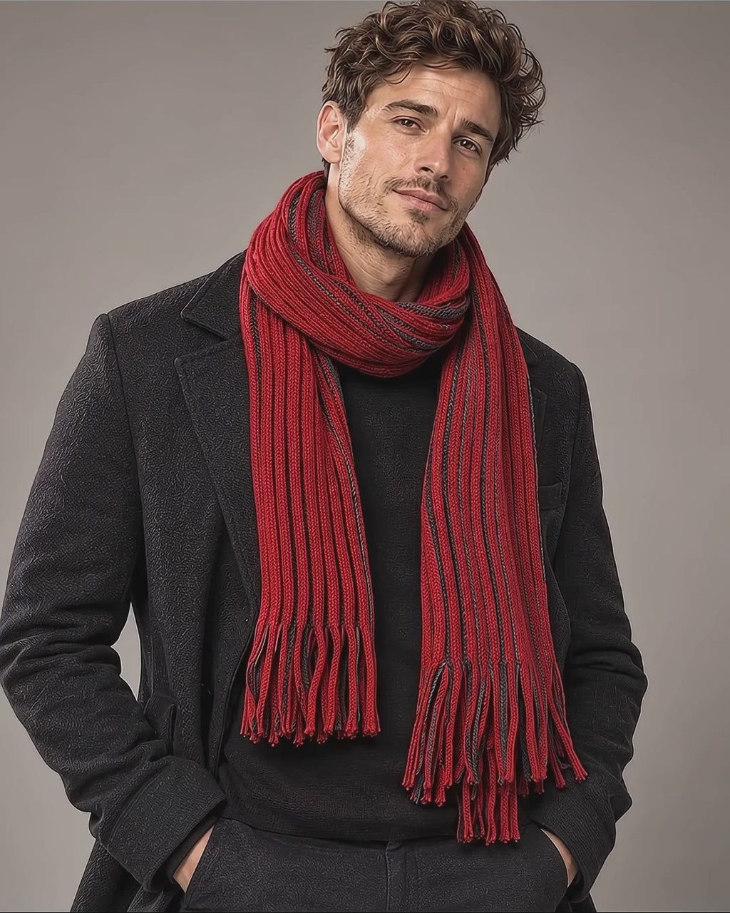 CHB 9798 ― Strickschal mit markantem Zweifarb-Rippdesign