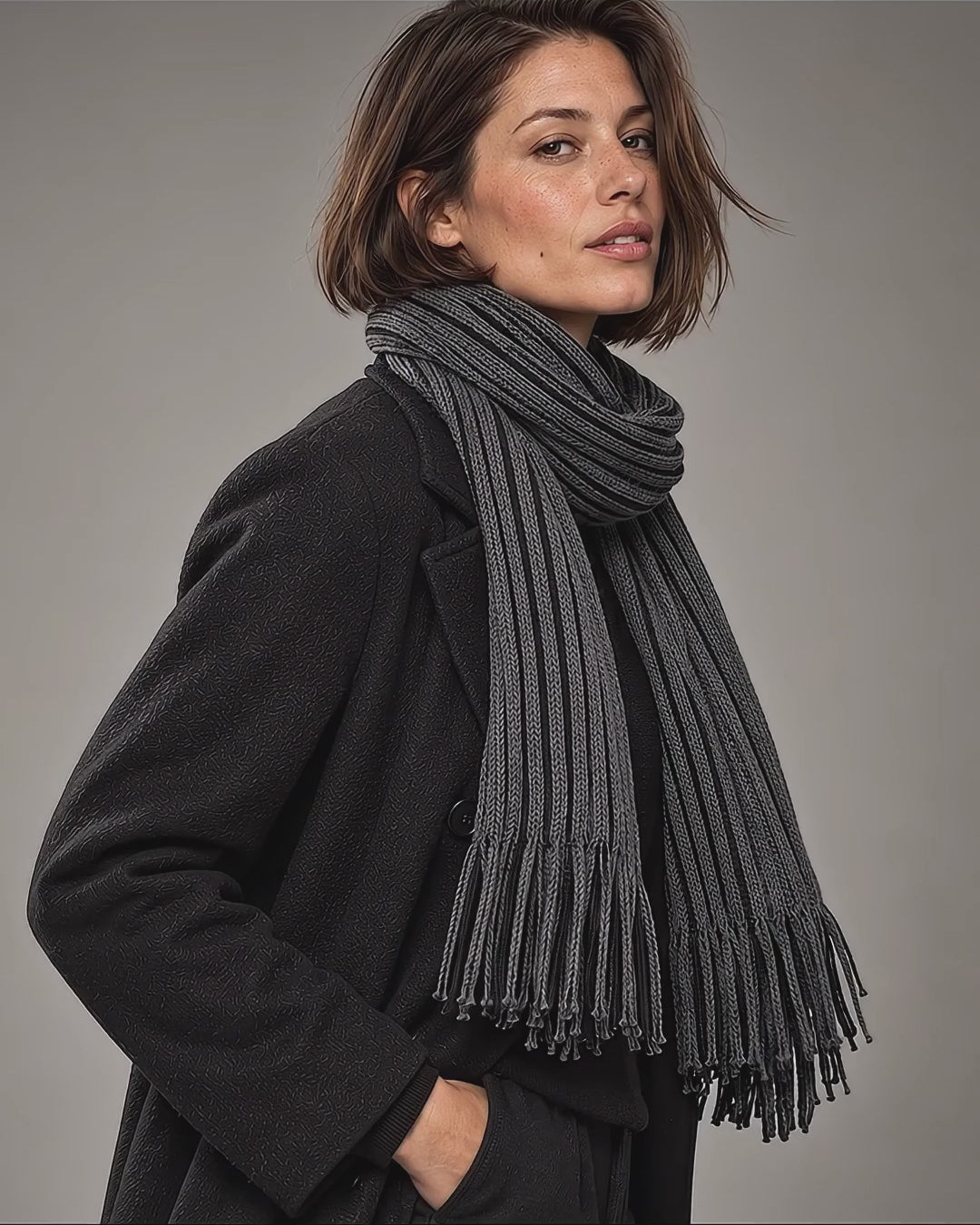 CHB 9798 ― Strickschal mit markantem Zweifarb-Rippdesign