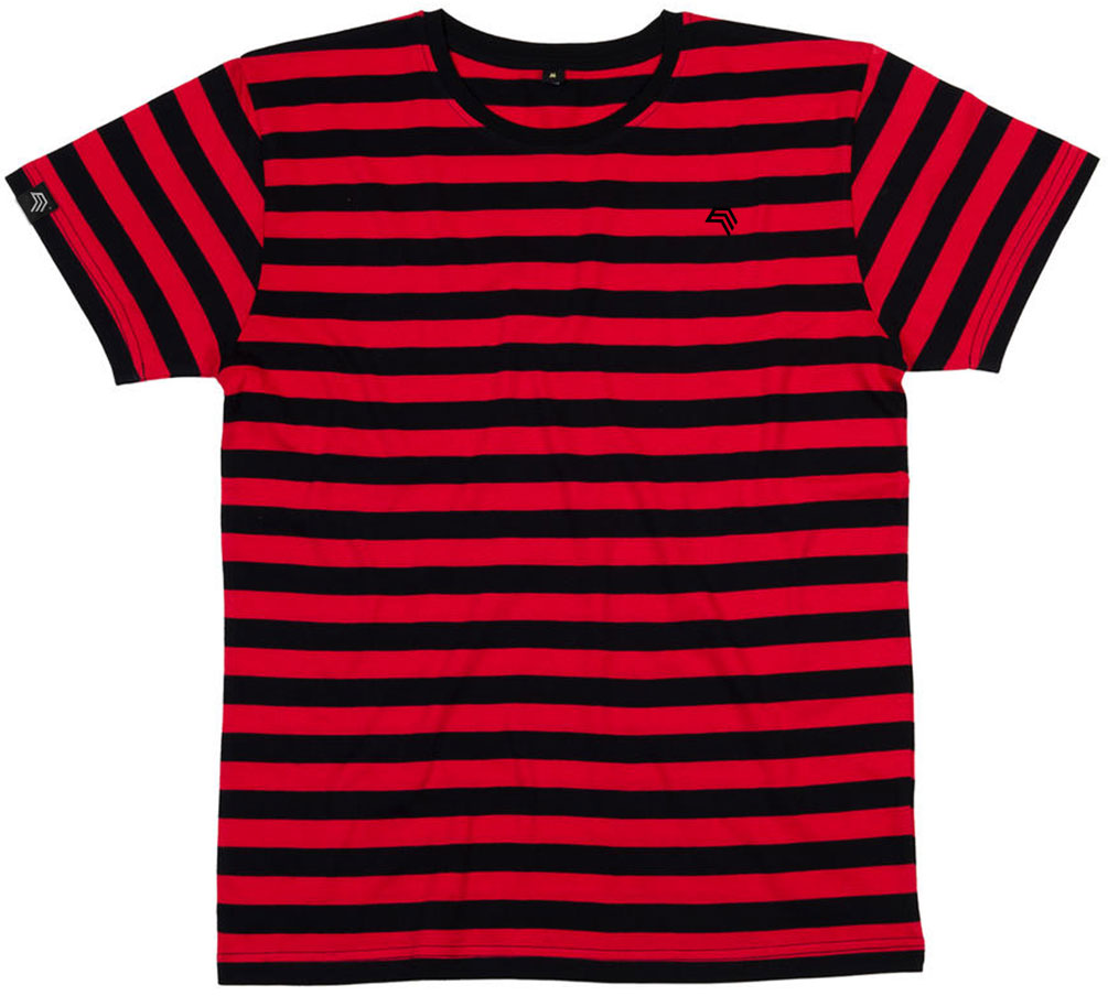 MTS M109 ― Weiches Unisex Stripy Bio-Baumwolle T-Shirt - Schwarz / Rot