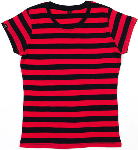 MTS M110 ― Weiches Damen Stripy Bio-Baumwolle T-Shirt - Schwarz / Rot
