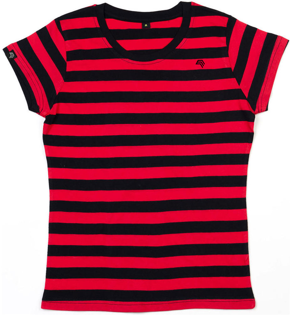 ― % ― MTS M110 ― Weiches Damen Stripy Bio-Baumwolle T-Shirt - Schwarz / Rot [M]