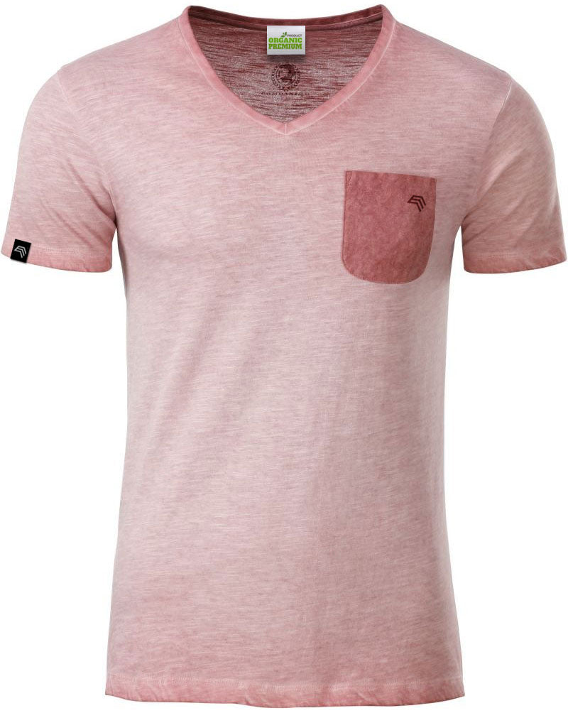 Auslaufartikel ― JAN 8016 ― Herren Bio-Baumwolle V-Neck Flammgarn T-Shirt - Soft Pink